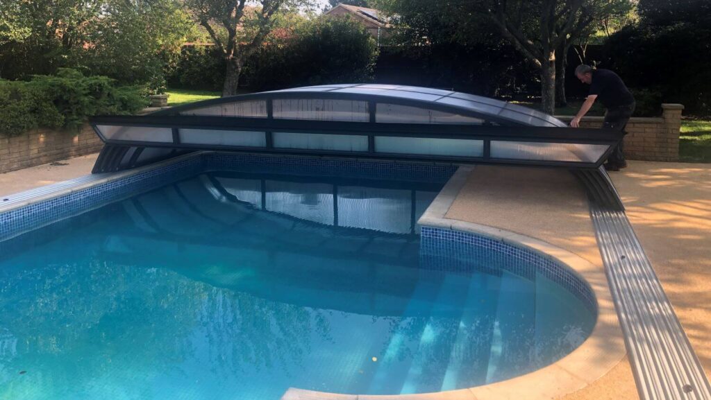 opened low level sliding pool enclosure